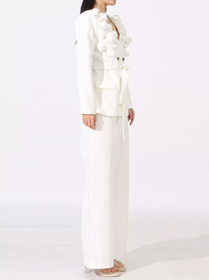 Flower Long Sleeve Blazer and Pants Set