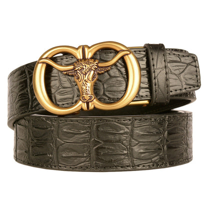 Mens Retro Ox-Head Automatic-Buckle Belt