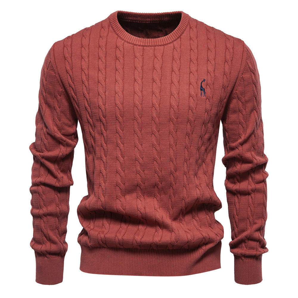 2026 Autumn And Winter New Cross-border Foreign Trade High Quality Men's Sweater Pullover Fawn Embroidery Solid Color Sweater For Men