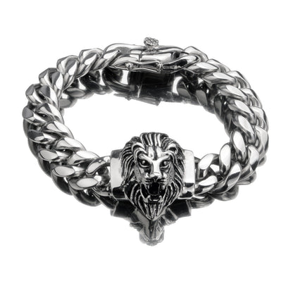 14mm-wide Lion-head Stainless Steel Titanium Alloy Gold-plated Buckle Cuban Mens Bracelet
