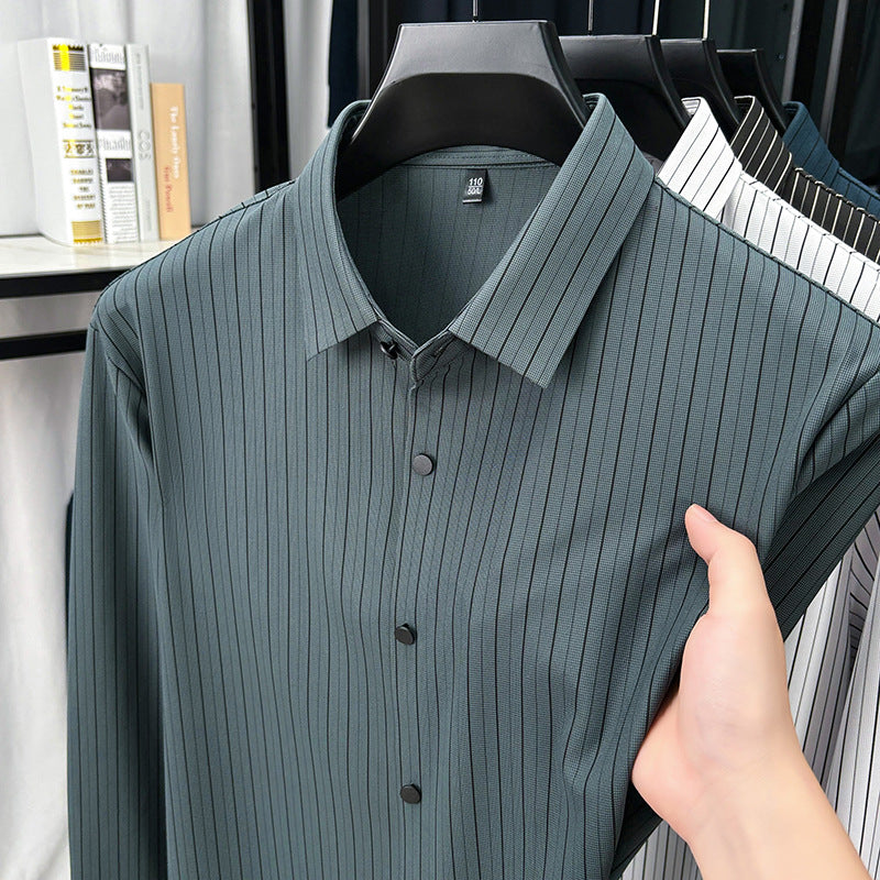 Spring And Autumn New Vertical Striped Shirt Men
