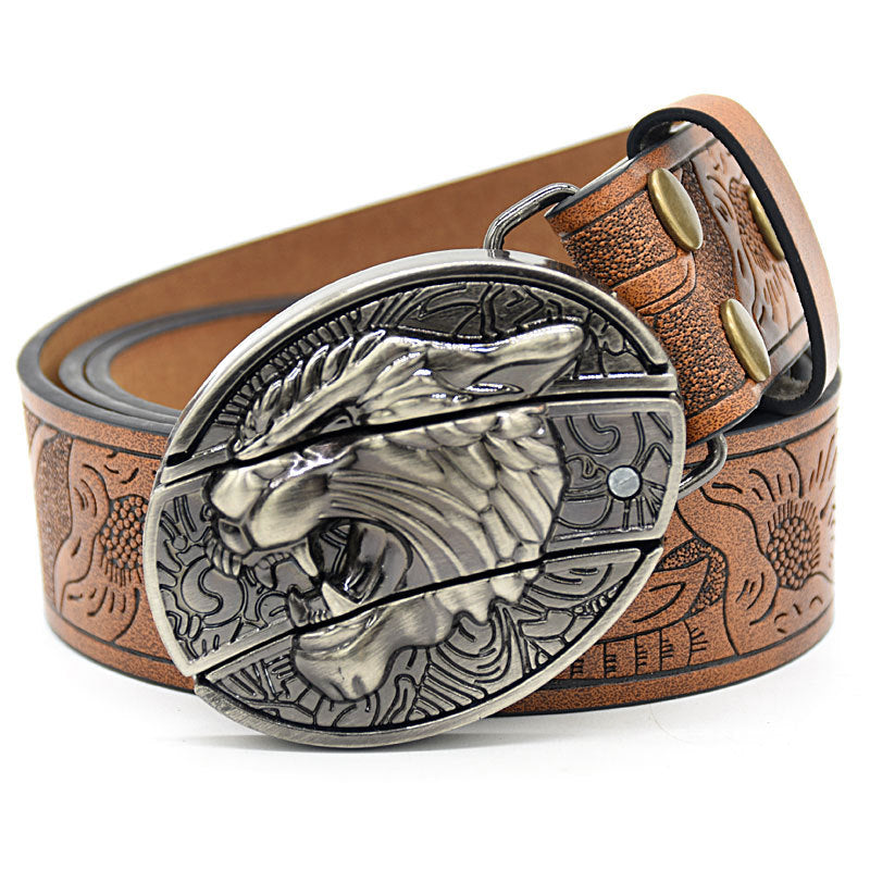 Personality Student Trendy Printing Engraving Smooth Buckle Knife Embossing Belt