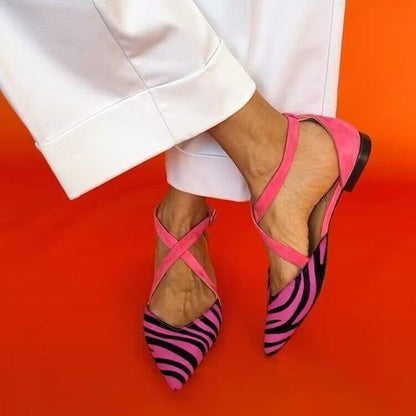 Zebra Pattern Pointed Flat Sandals