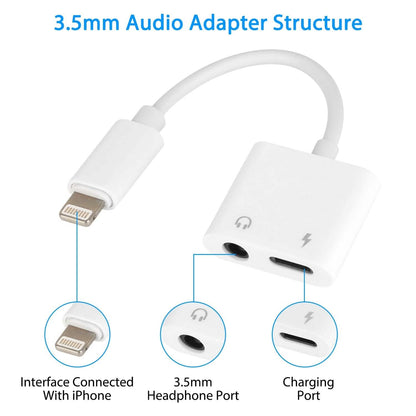 2-in-1 3.5mm Headphone Adapter Charger Audio Splitter Dongle