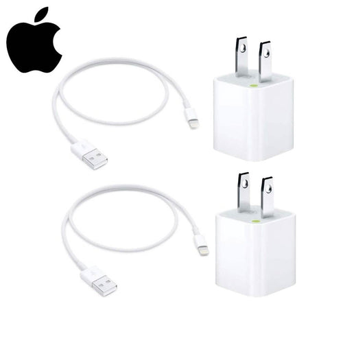 2 Pack Apple Original 5W USB Power Adapter and 2 Pack Apple OEM Lighting to USB Cable (3.3 ft)