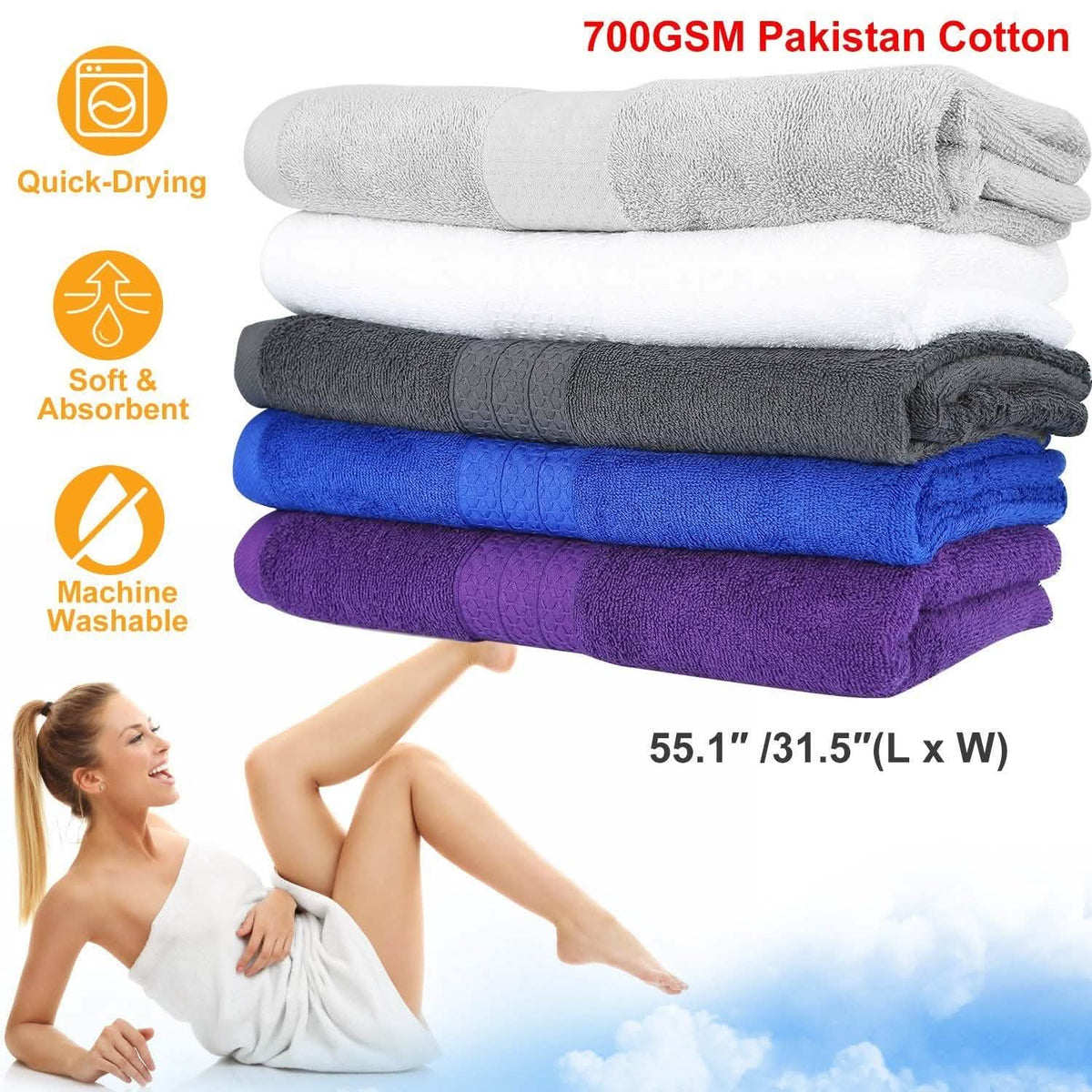 2-Pack: Pakistan Cotton Bath Towel