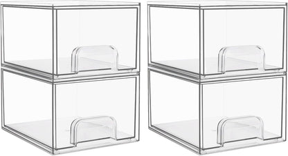 1 2 4 Pack Clear Stackable Storage Drawers, 11.2cm, 4.4in  Tall Acrylic Bathroom Makeup Organizer,Plastic Storage Bins For Vanity, Undersink, Kitchen Cabinets, Pantry, Home Organization