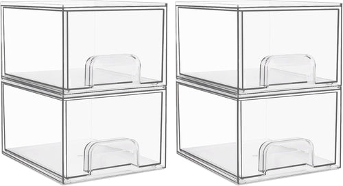 1 2 4 Pack Clear Stackable Storage Drawers, 11.2cm, 4.4in  Tall Acrylic Bathroom Makeup Organizer,Plastic Storage Bins For Vanity, Undersink, Kitchen Cabinets, Pantry, Home Organization