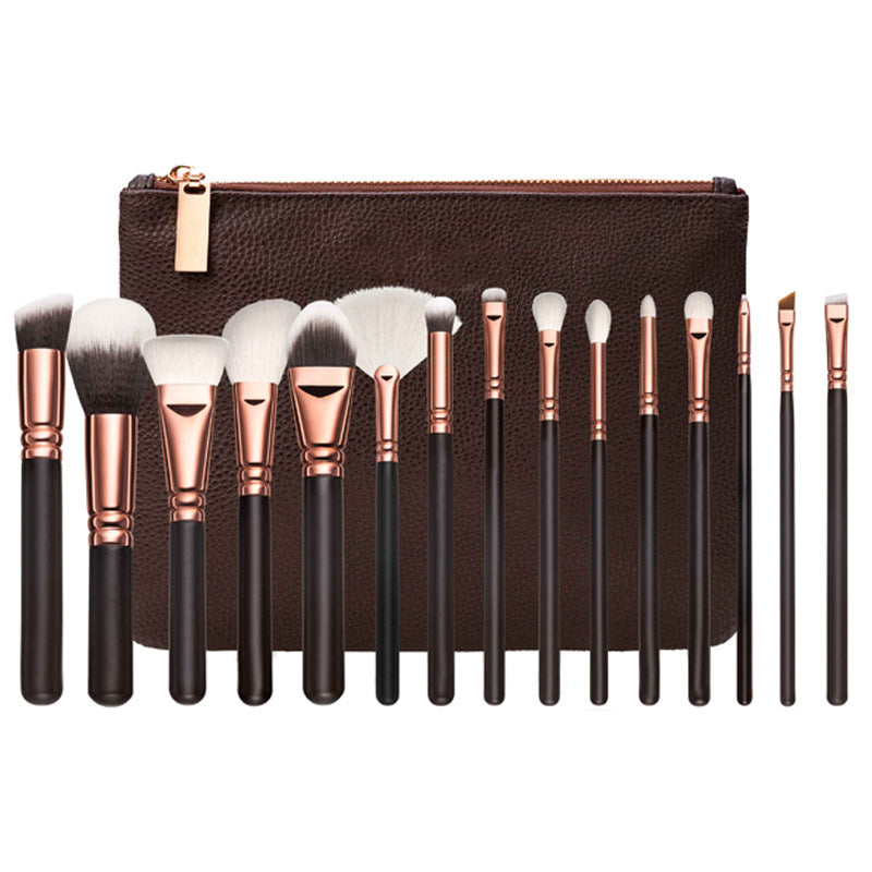 15 Makeup Brush Set Rose Gold with Bag