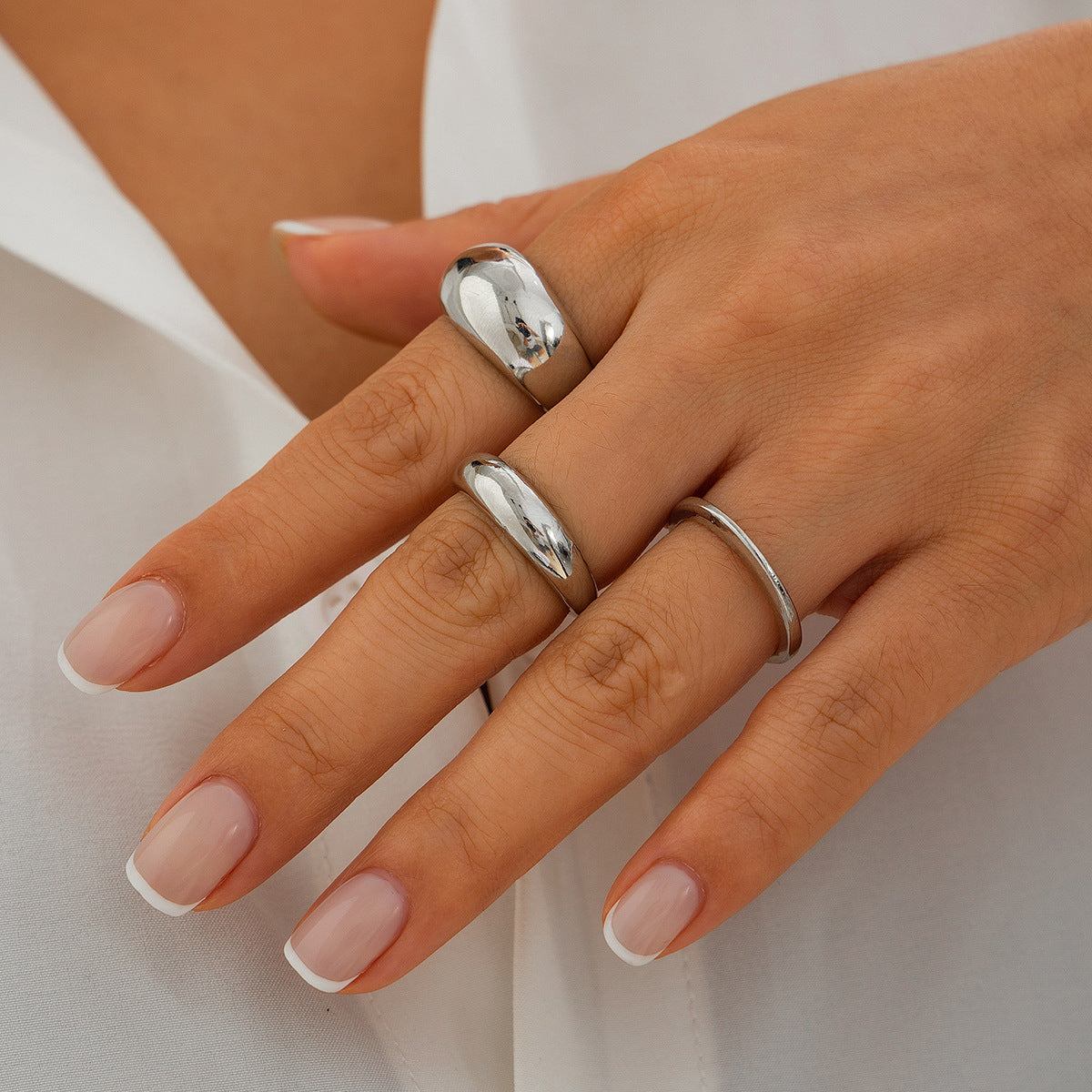 Fashion irregular alloy ring 3-piece set with smooth geometric opening ring set