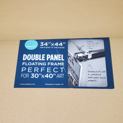 WEXEL ART Double Panel Floating Frame 34"x44" Clear Acrylic W/ 8 Silver Mounts