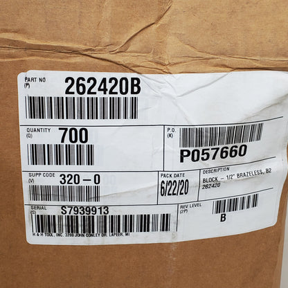 H&H TOOL INC (700 Pieces) Aluminum Brazeless Block 1/2" 262420B Auto Part 30lbs