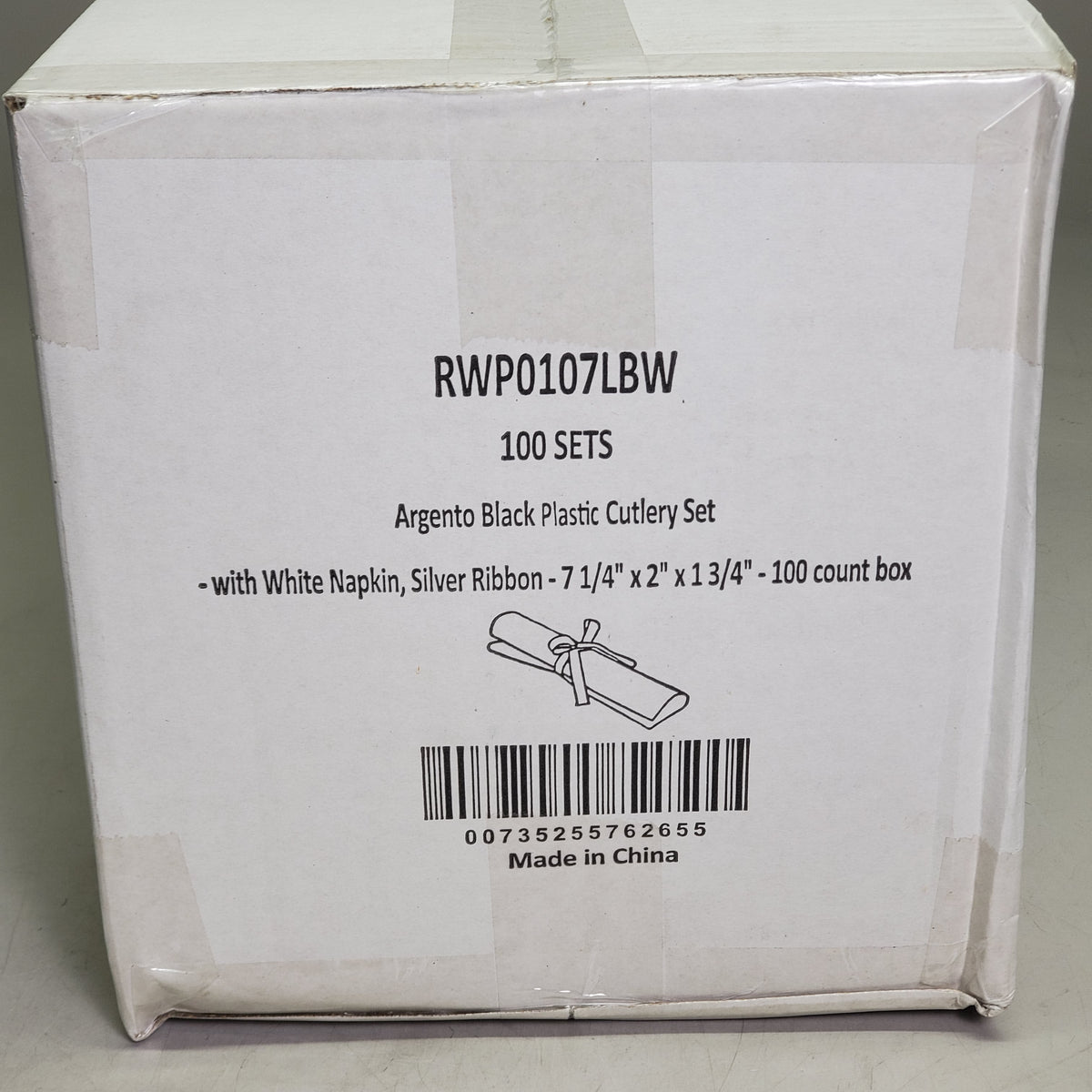RESTAURANTWARE (100 Sets) Argento Black Plastic Cutlery Sets W/ Napkin 7.25" RWP0107LBW