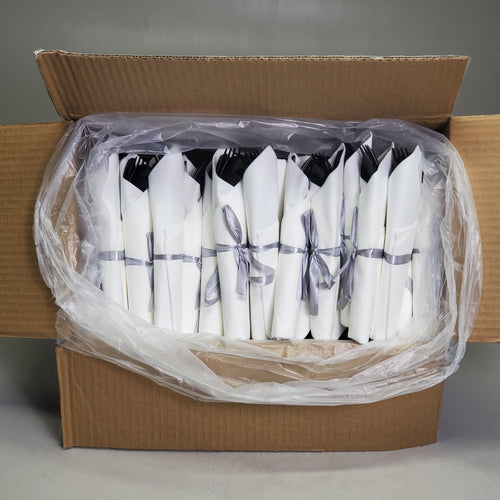 RESTAURANTWARE (100 Sets) Argento Black Plastic Cutlery Sets W/ Napkin 7.25" RWP0107LBW