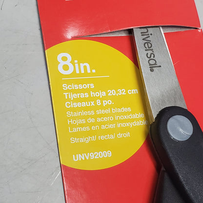 UNIVERSAL (12 Pack) Straight Stainless Steel Scissors 8" Black UNV92009