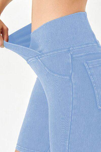 Basic Bae Asymmetrical Waist Denim Shorts With Pockets