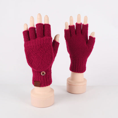 Flip-up Dual-use Half-finger Gloves For Womencold-proof And Warm-keeping