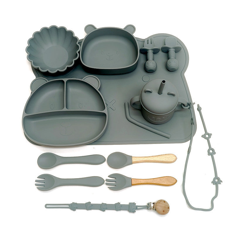 Baby Food Bowl And Spoon Set, Silicone Feeding Plate For Meals