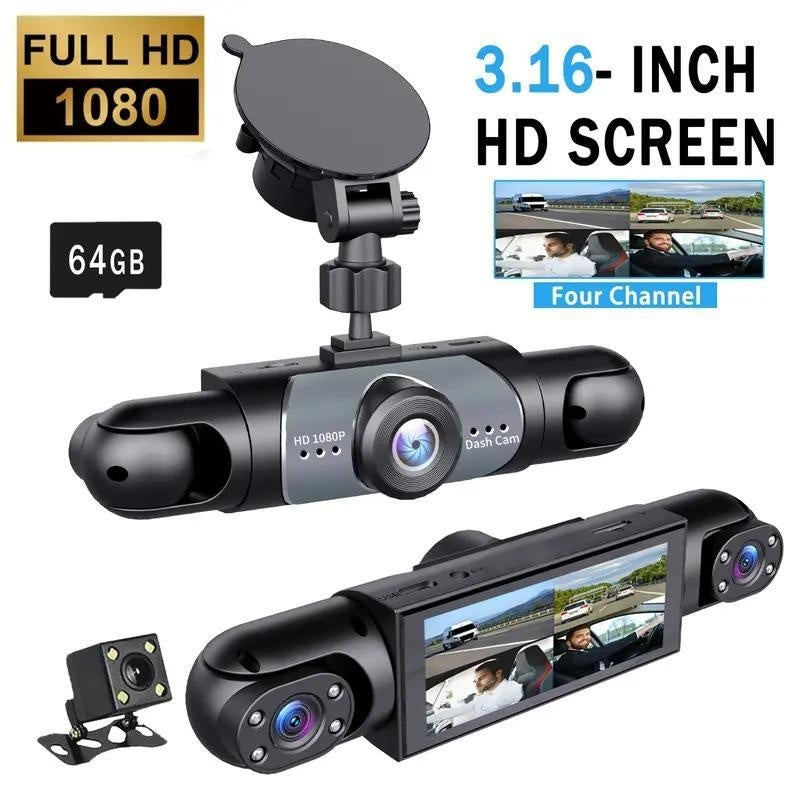 Four-lens Surveillance Dash Cam HD With Rearview Camera