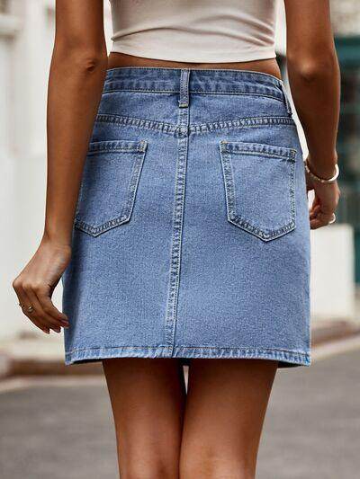 Stylish Pocketed High Waist Denim Skirt for Women