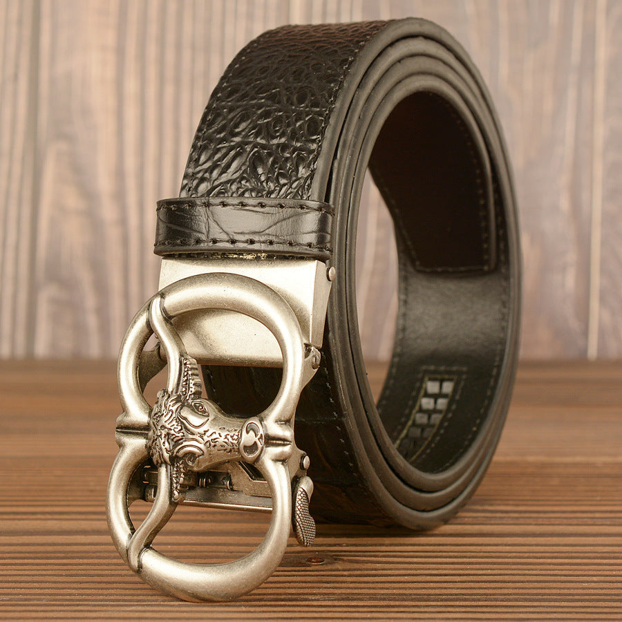 Mens Retro Ox-Head Automatic-Buckle Belt