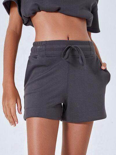 Drawstring Solid Color Shorts with Pockets for Women