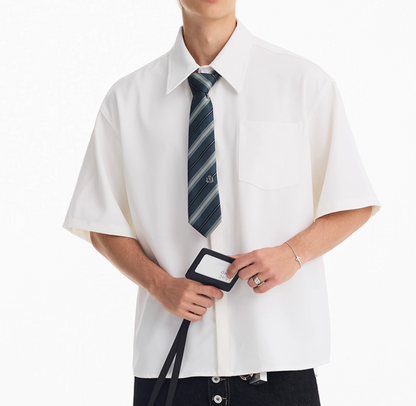 Summer American Retro Solid Color Short Sleeve Shirt Men
