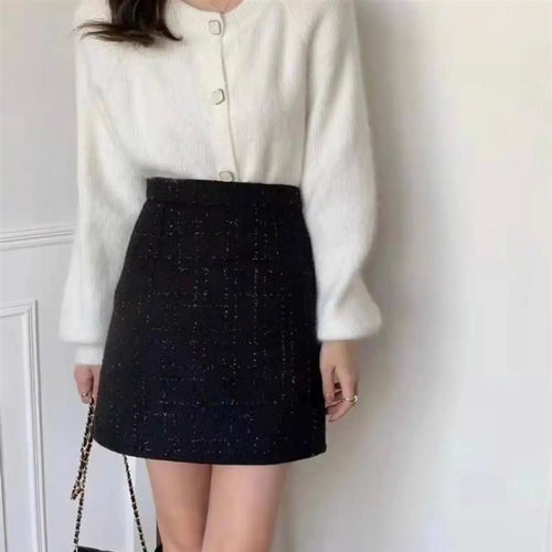 High Waist Fat Cover Classic Style Plaid Retro Skirt