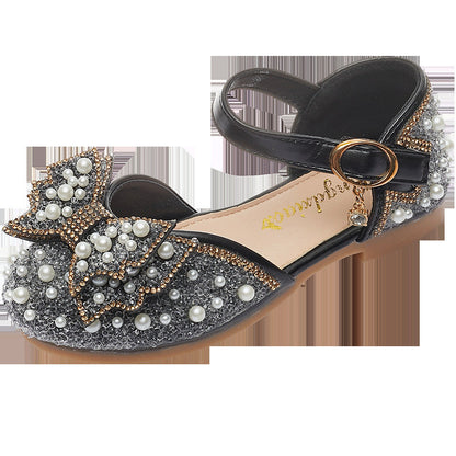 Summer Girls Pearl Bow Princess Shallow Mouth Pumps