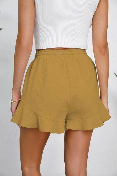 Full Size Drawstring Ruffle Hem Shorts for Women