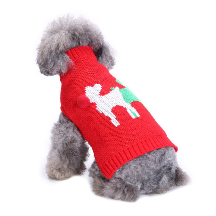Pet Bone Stripe High Neck Christmas Sweater