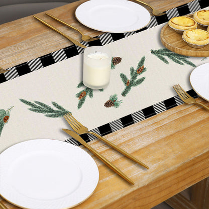Red car printed table flag Christmas red black checkered linen living room decoration tablecloth