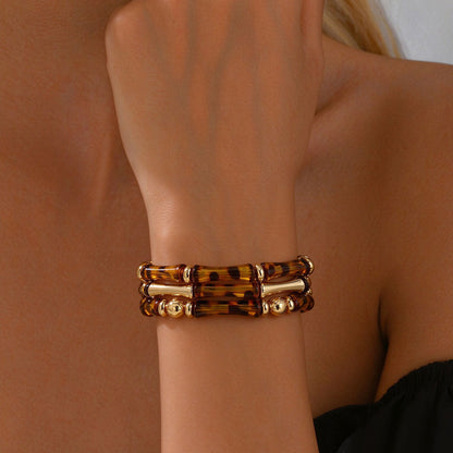 Geometric Leopard Print Woven High-End Designed Bangle, Versatile High Sense Bamboo Joint Bracelet