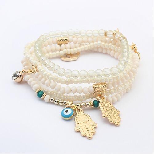 Lucky Kabbalah Hamsa Third Eye Butterfly Charm Multilayer Turkish Bead Bracelet