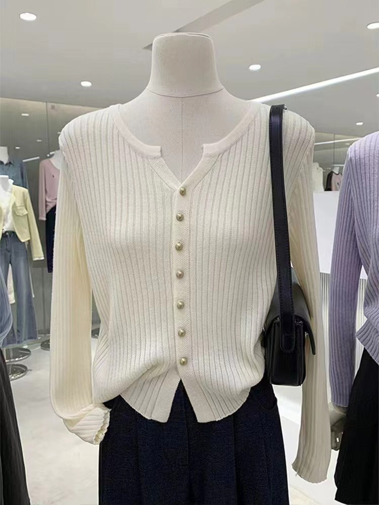 Womens Simple Solid-Color Knitted Cardigan Coat