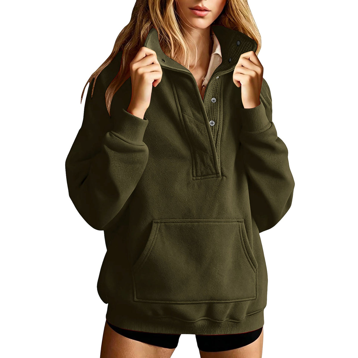 Women's Loose Solid Color Long Sleeved Sweatshirt With Pockets