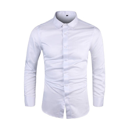 Long-sleeve Plus-size Lapel-collar Solid-color Business Shirt For Men