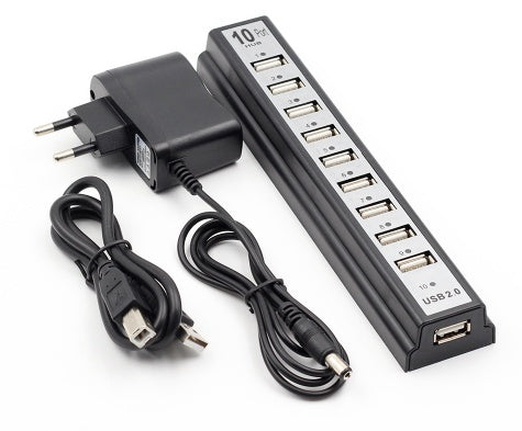 GOOJODOQ 10 Port USB 2.0 Hub with AC Power Adapter
