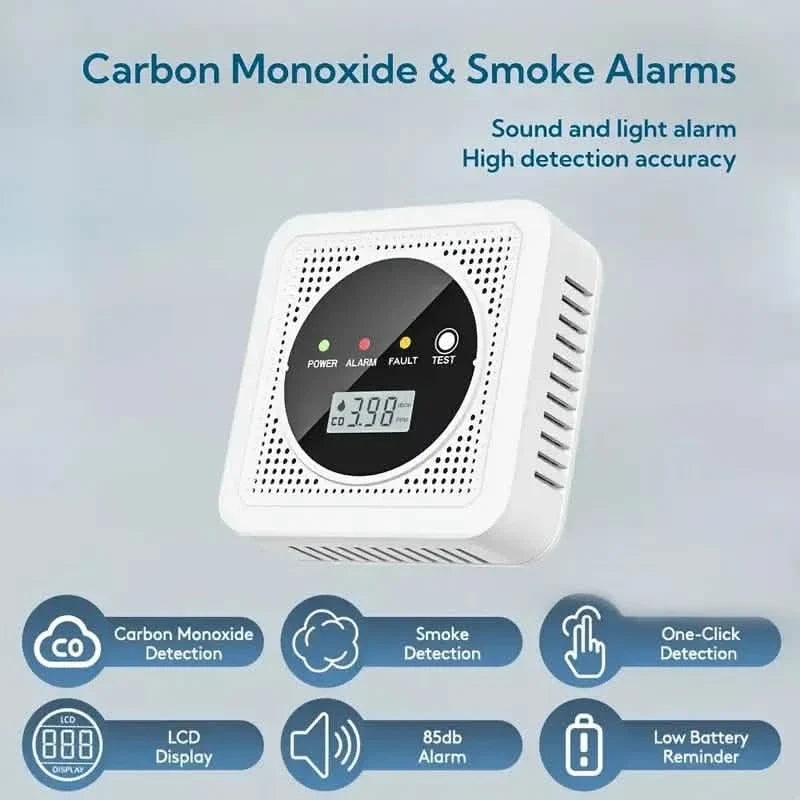 Dual Sensor Smoke & Carbon Monoxide Detector Alarm with LCD Display
