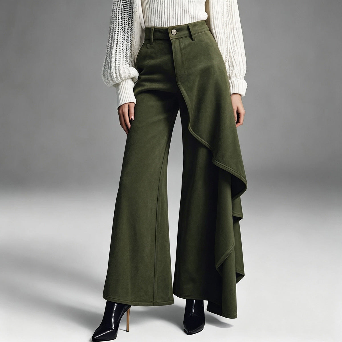 New Autumnwinter Womens Long Pants With A Structured Draped Design And Patchwork Details