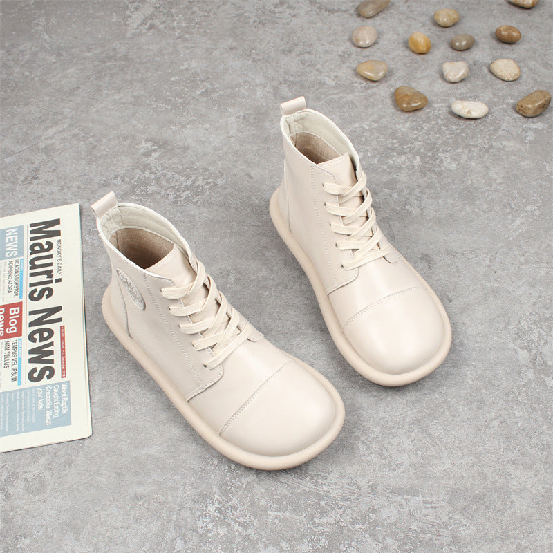 Women's Fleece-lined Lace-up Round-toe Ankle Boots