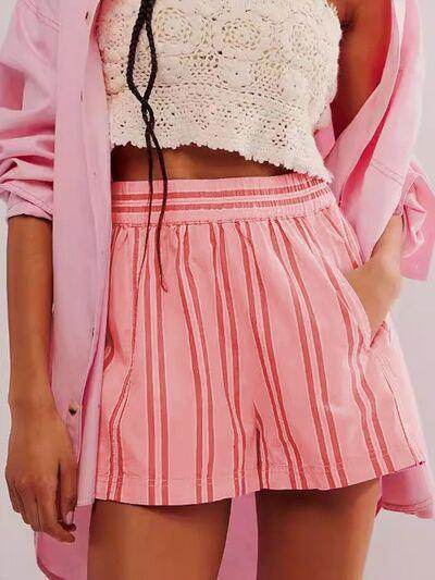 Striped Elastic Waist Shorts with Pockets for Comfort