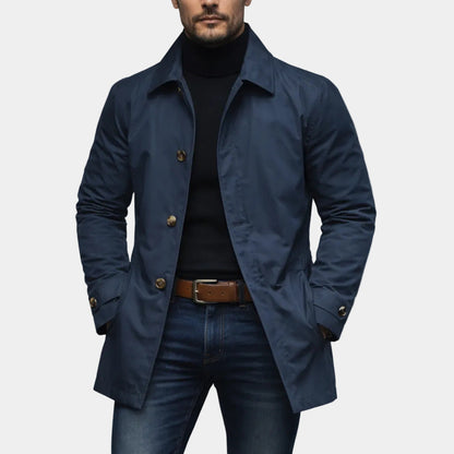 Mens Retro Waterproof Long-Sleeve Cardigan Trench Coat