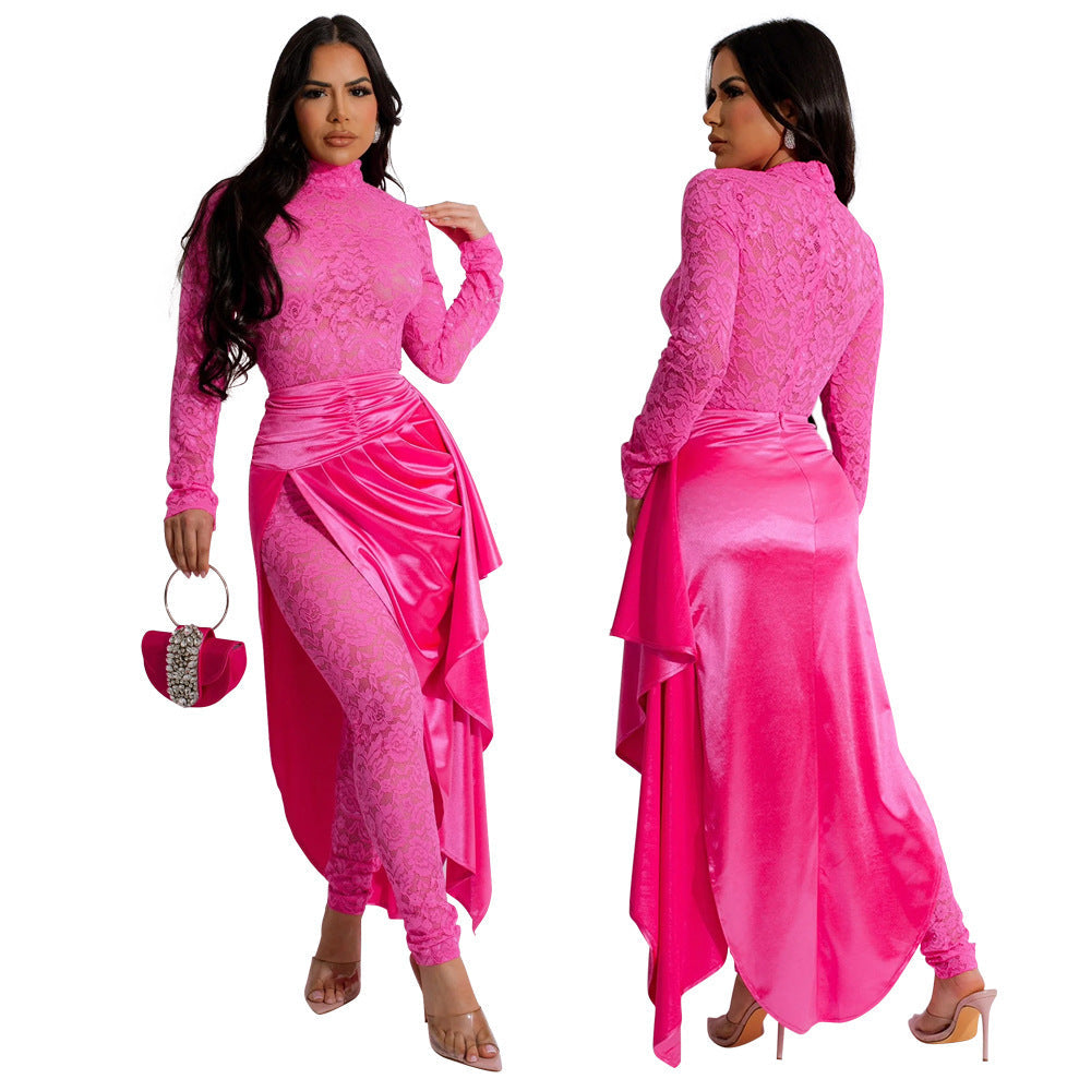 Women's Bodysuit Lace-Up Cloak Skirt Set