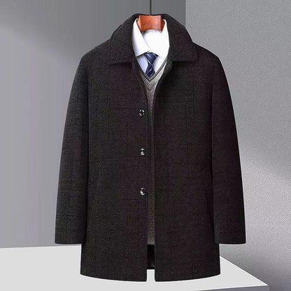Autumn And Winter New Men's Trench Coat Chenille Fleece-lined Middle-aged And Elderly Men's Fur Collar Woolen Coat