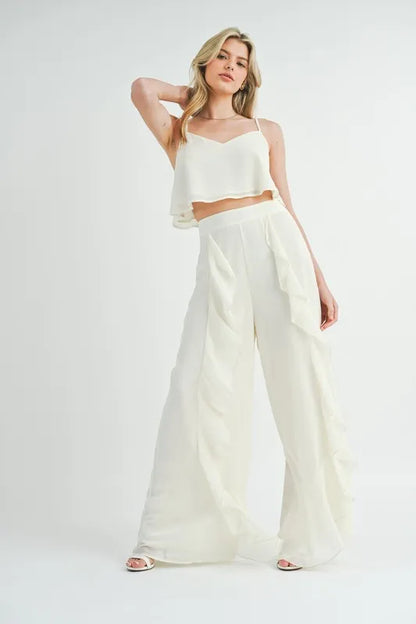 MABLE Crop Cami and Ruffled Wide Leg Pants Set