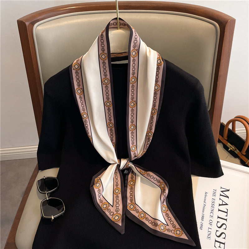 Thin Houndstooth Silk Scarf - Hair Tie