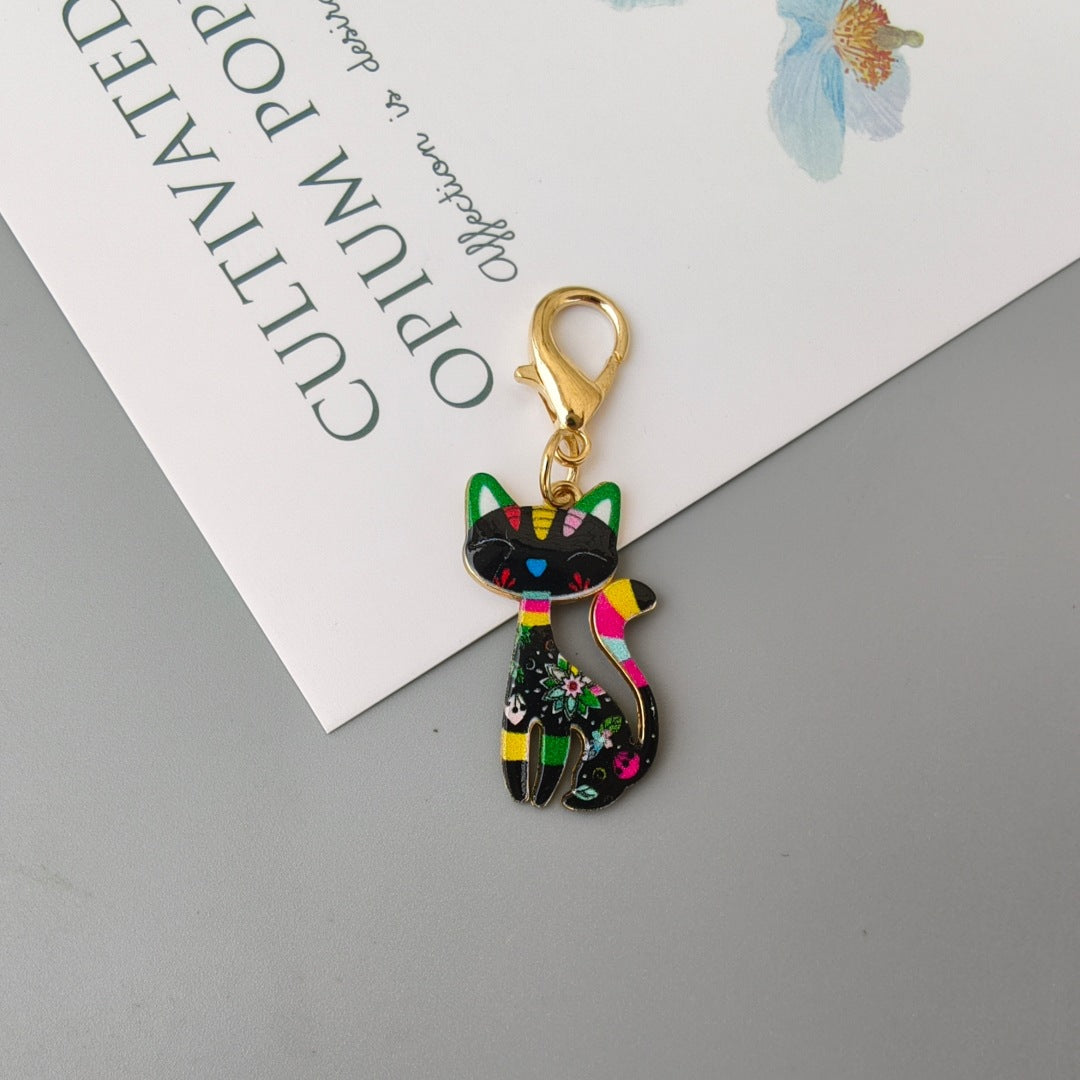 Halloween Alloy-printed Kitten Pendant Keychain