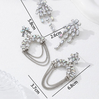 Trending Fashion Chain Rhinestone Drop Earrings For Women, Unique Versatile Light Luxury Alloy Ear Jewelry, Geometric Stud Earrings