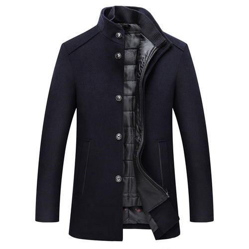 Casual Men's Wool Coat Men's Warm Stand Collar Wool Coat